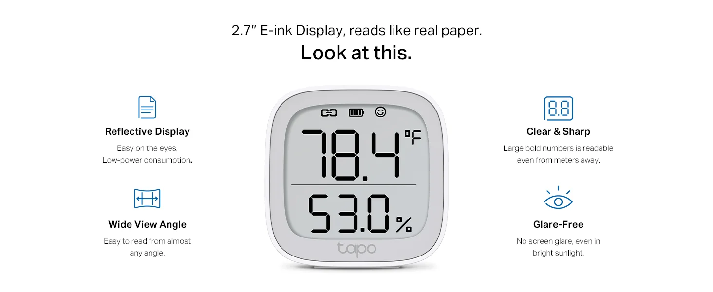 TP-LINK Tapo T315 Smart Temperature & Humidity Monitor with 2.7-Inch E-Ink Display - Thumbnail 8