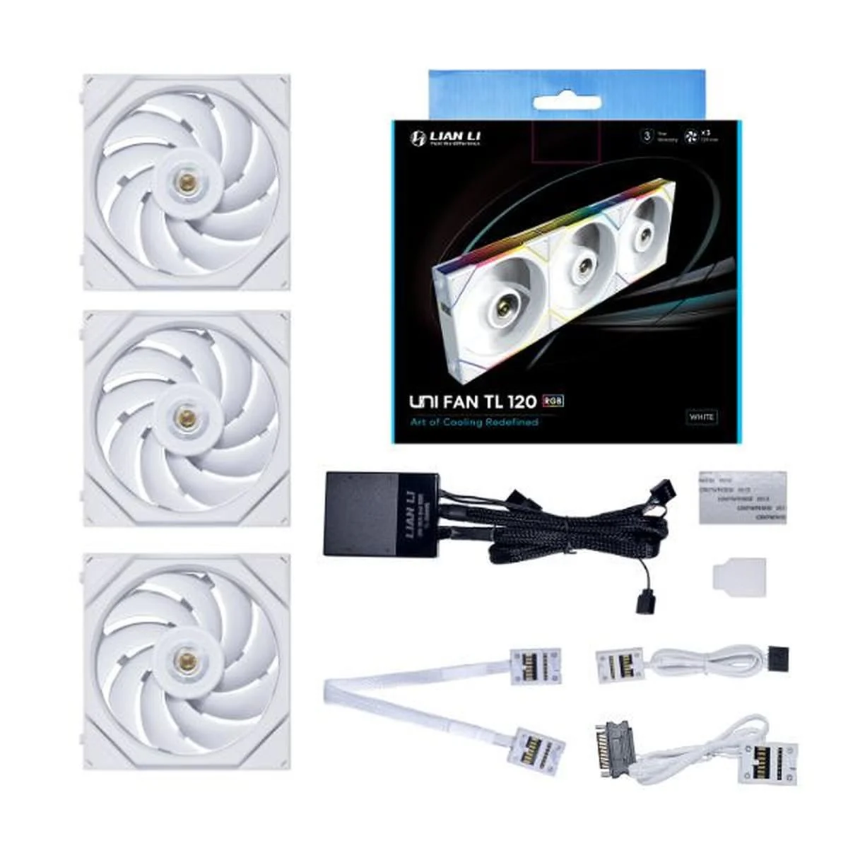 مراوح كيس LIAN LI UNI Fan TL120 ثلاثية باللون الأبيض ARGB 120 مم PWM مع وحدة تحكم - Image 2