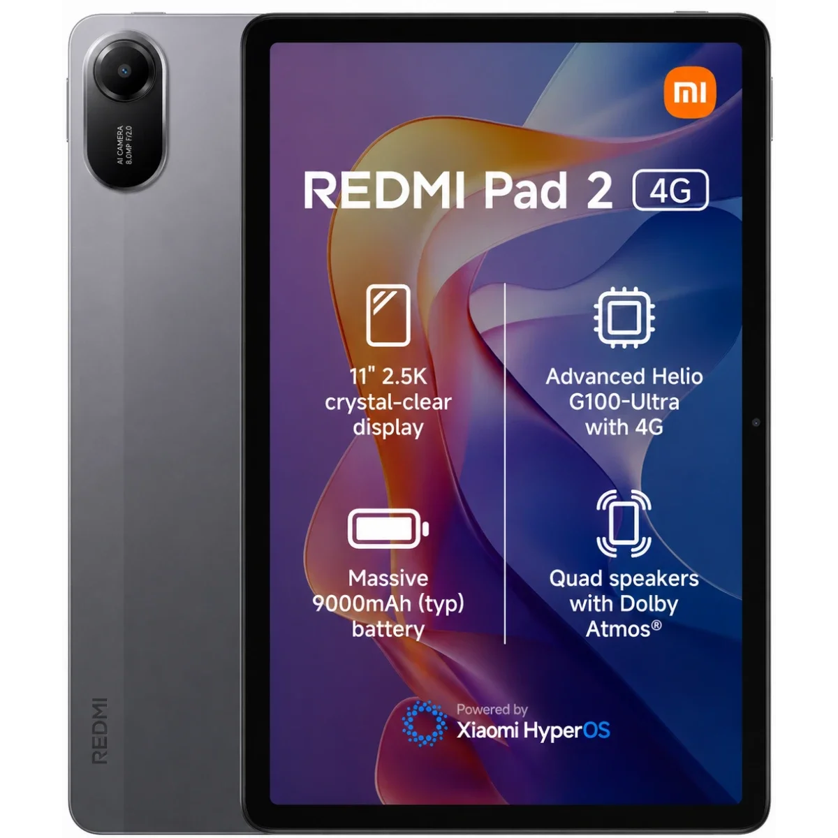تابلت Xiaomi Redmi Pad 2 4G بشاشة 11.0 إنش IPS 2.5K 90Hz، رام 8GB، سعة 256GB، رمادي