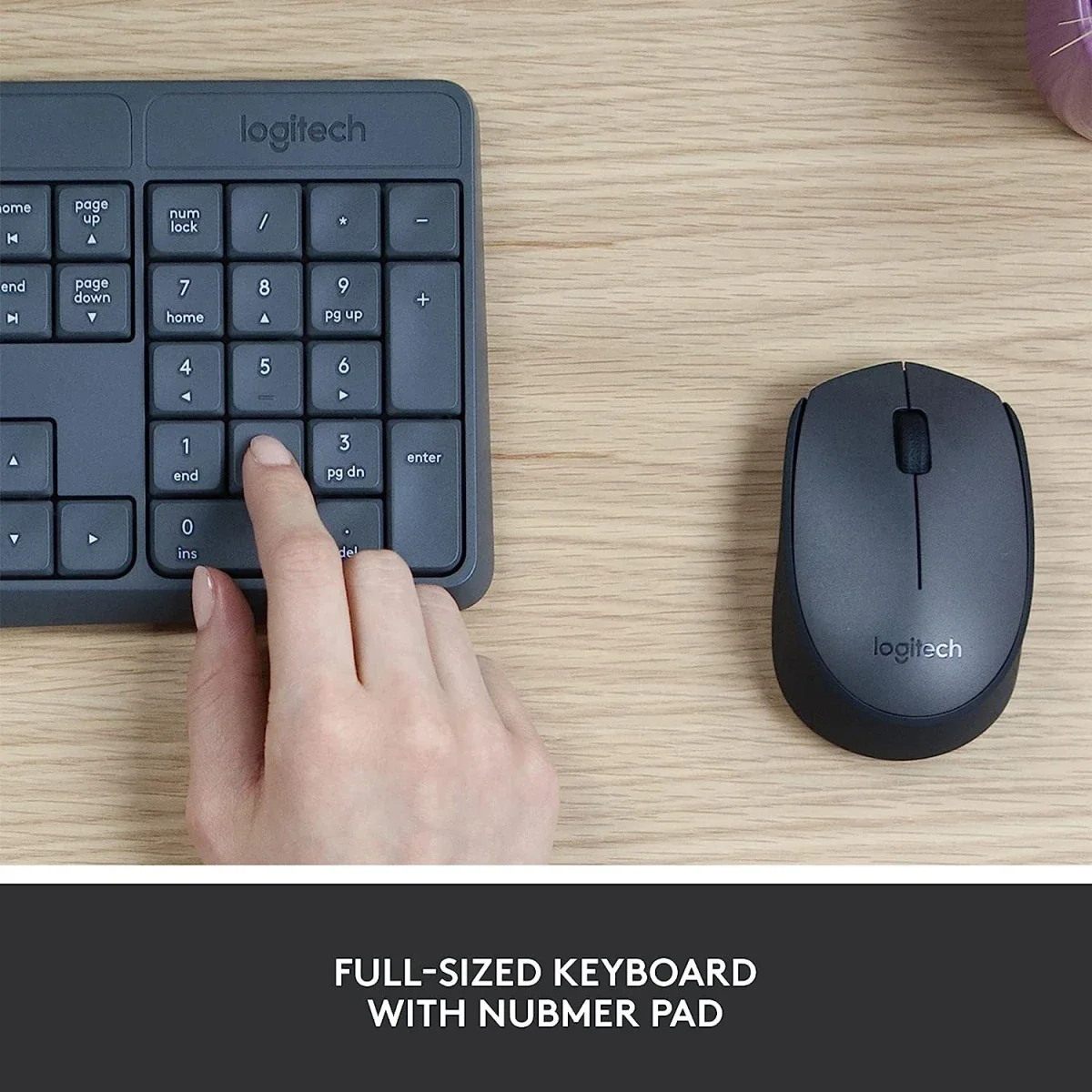 مجموعة لوحة مفاتيح وفأرة لاسلكية Logitech MK235 بتخطيط عربي/إنجليزي، أسود - Image 4