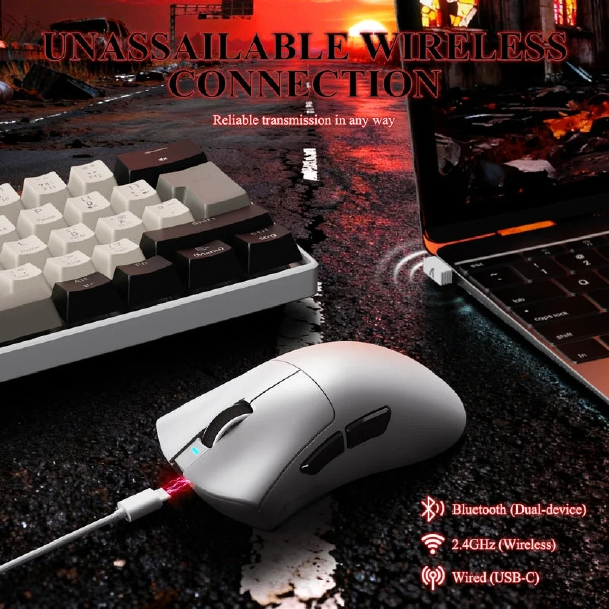 ماوس ألعاب ATTACK SHARK V3 PRO لاسلكي ثلاثي الوضع أبيض مع قاعدة شحن RGB - Image 4