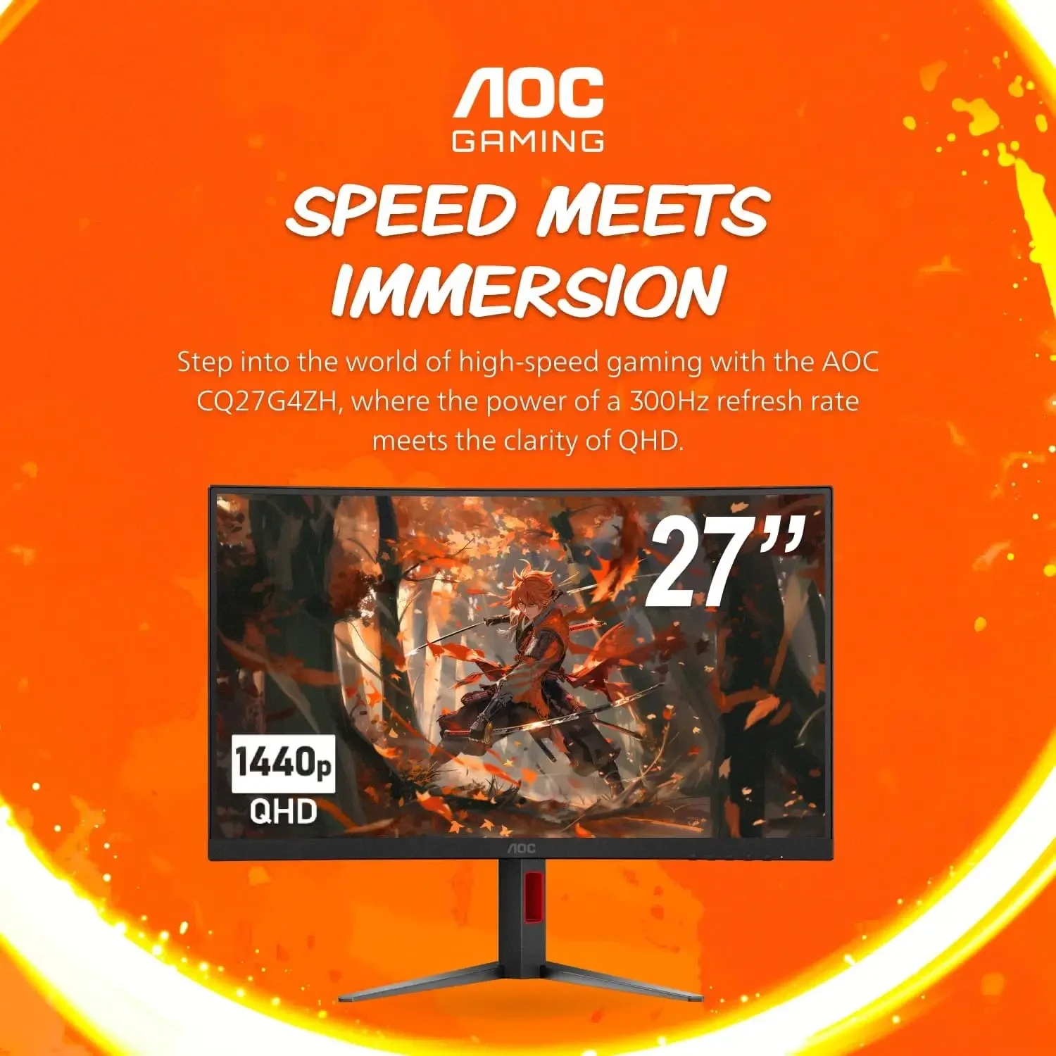 AOC CQ27G4ZH 27-inch QHD 2K 300Hz 0.3ms Curved Gaming Monitor - Thumbnail 4