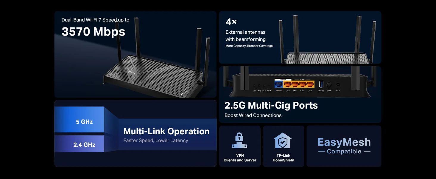TP-LINK Archer BE230 Dual-Band BE3600 Wi-Fi 7 Router - Image 8