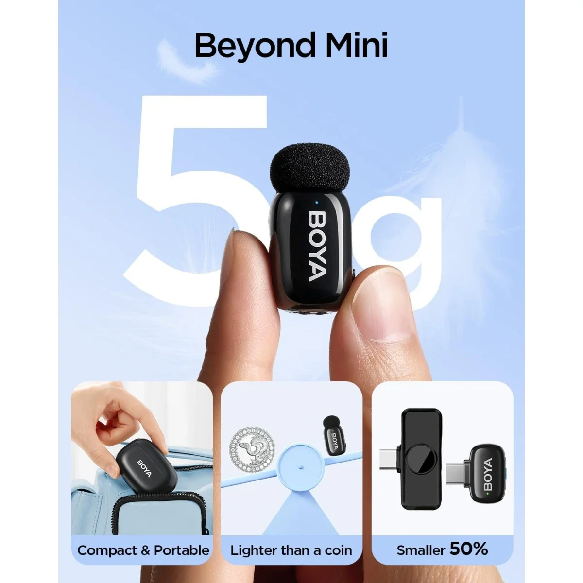 ميكروفون لافالير لاسلكي Boya mini 2-04 مع مستقبل USB-C و2 مرسل، أسود - Thumbnail 5