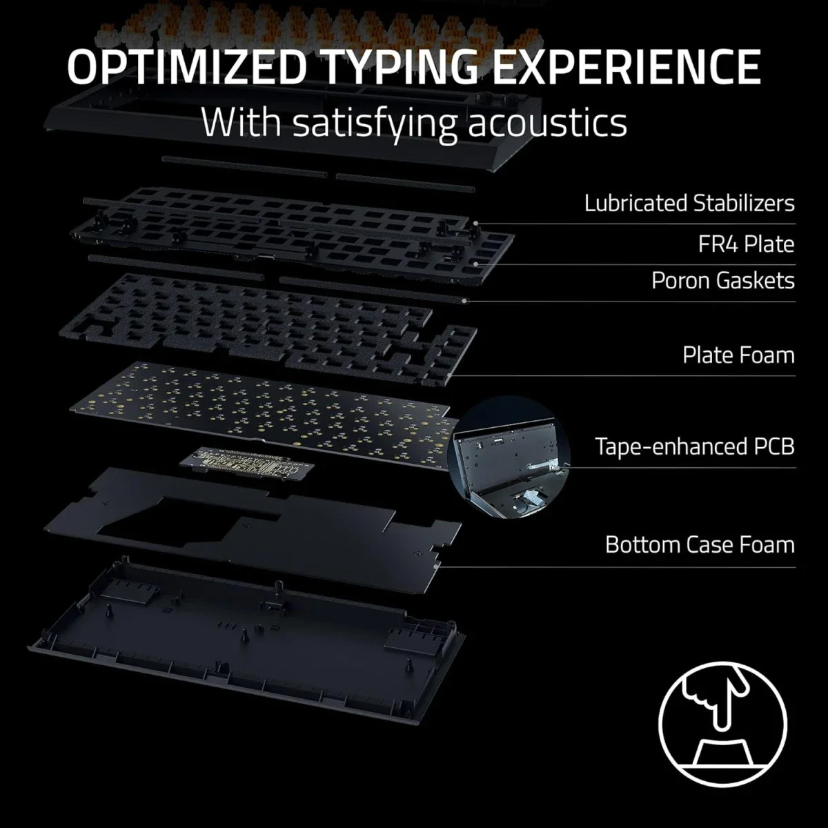 Razer BlackWidow V4 75% Hot-Swappable Mechanical Gaming Keyboard with Orange Tactile Switches - White - Thumbnail 4