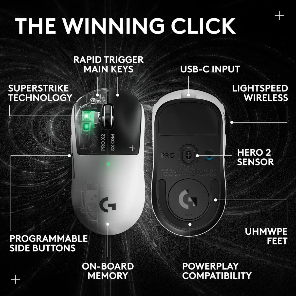 ماوس ألعاب لاسلكي Logitech G PRO X2 SUPERSTRIKE بمنفذ USB-C ومعدل Polling 8K، لون Lunar Eclipse - Image 3