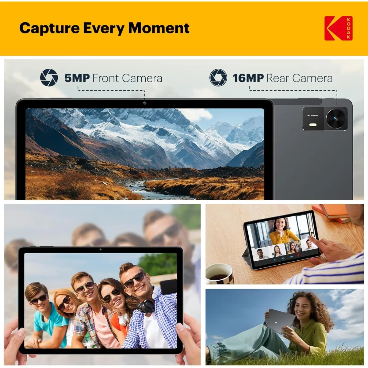 تابلت Kodak K11 أندرويد واي فاي 11.0 إنش، 128GB، شاشة IPS 2K FHD لمس، مع جراب حماية، Space Gray - Image 5