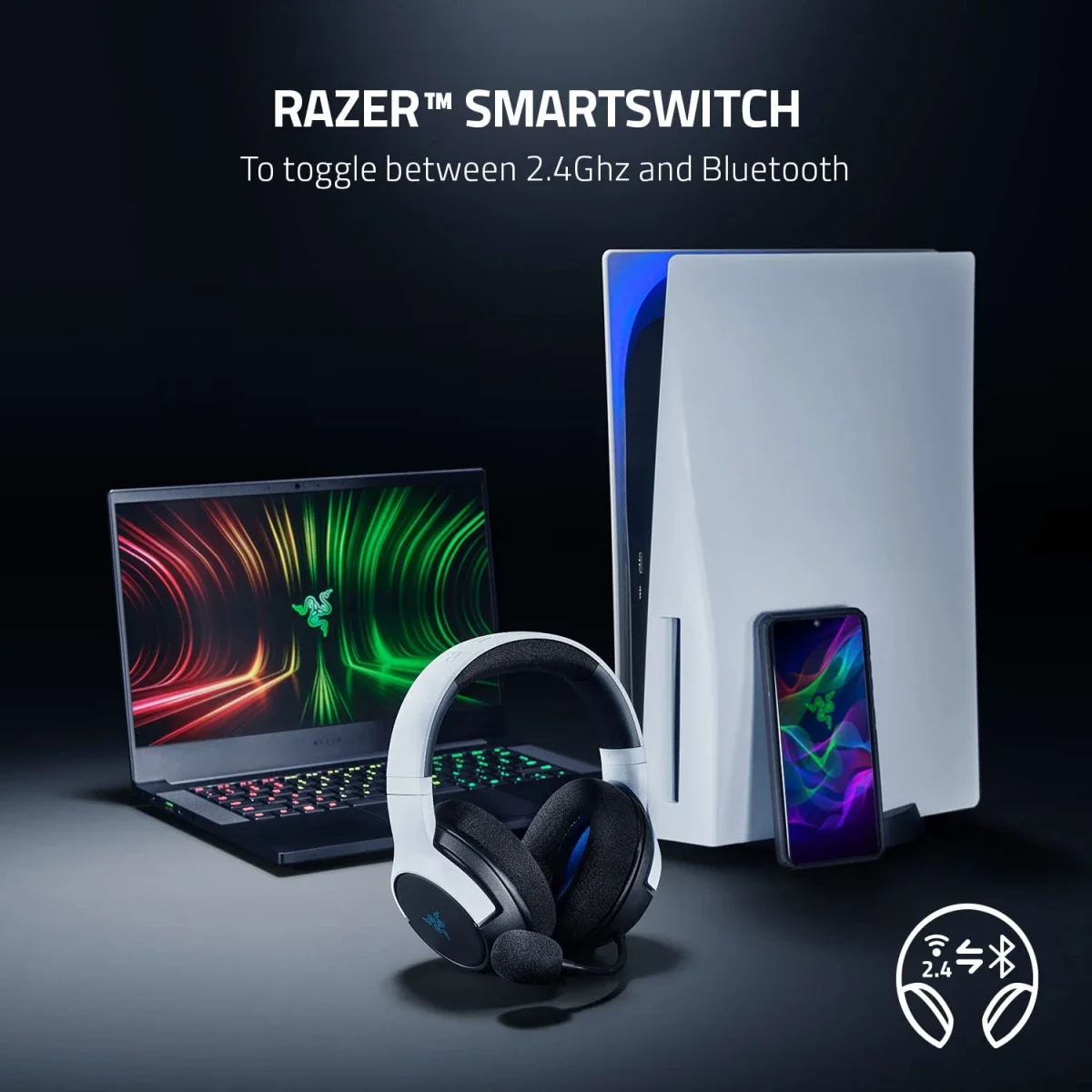 سماعة ألعاب Razer Kaira Dual Wireless لاسلكية لجهاز PS5 والجوال مع ميكروفون HyperClear Cardioid - Thumbnail 4