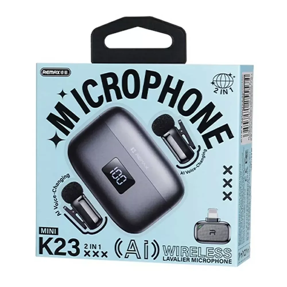 Remax K23 Mini 2-in-1 Wireless Lavalier iPhone Mic with AI Voice-Changing - Thumbnail 2