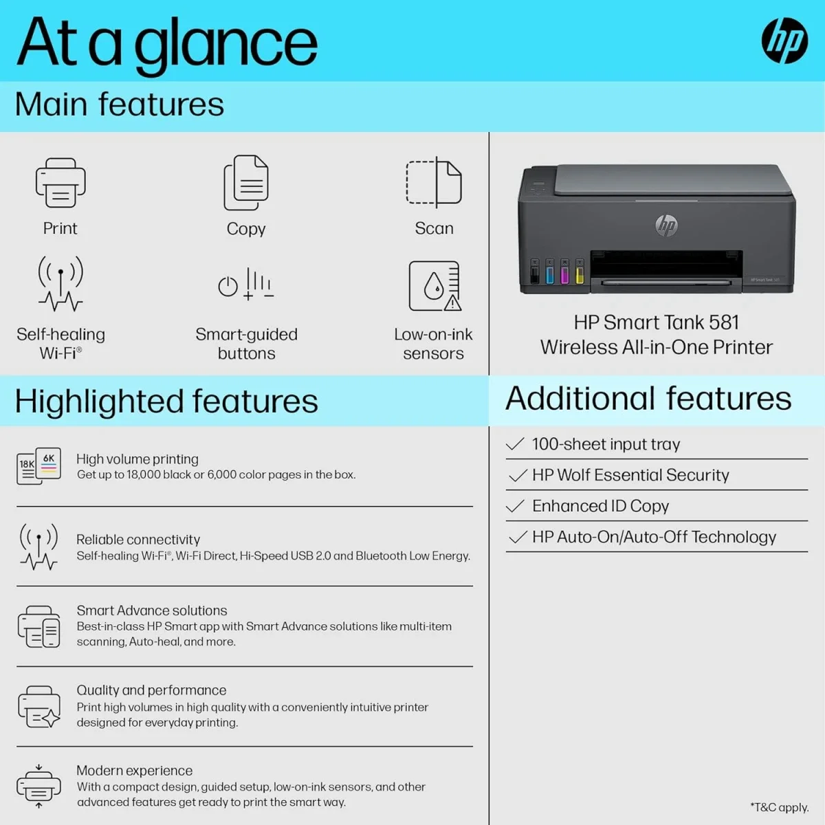 طابعة HP Smart Tank 581 الكل في واحد لاسلكية بخزان حبر ملونة - Thumbnail 5