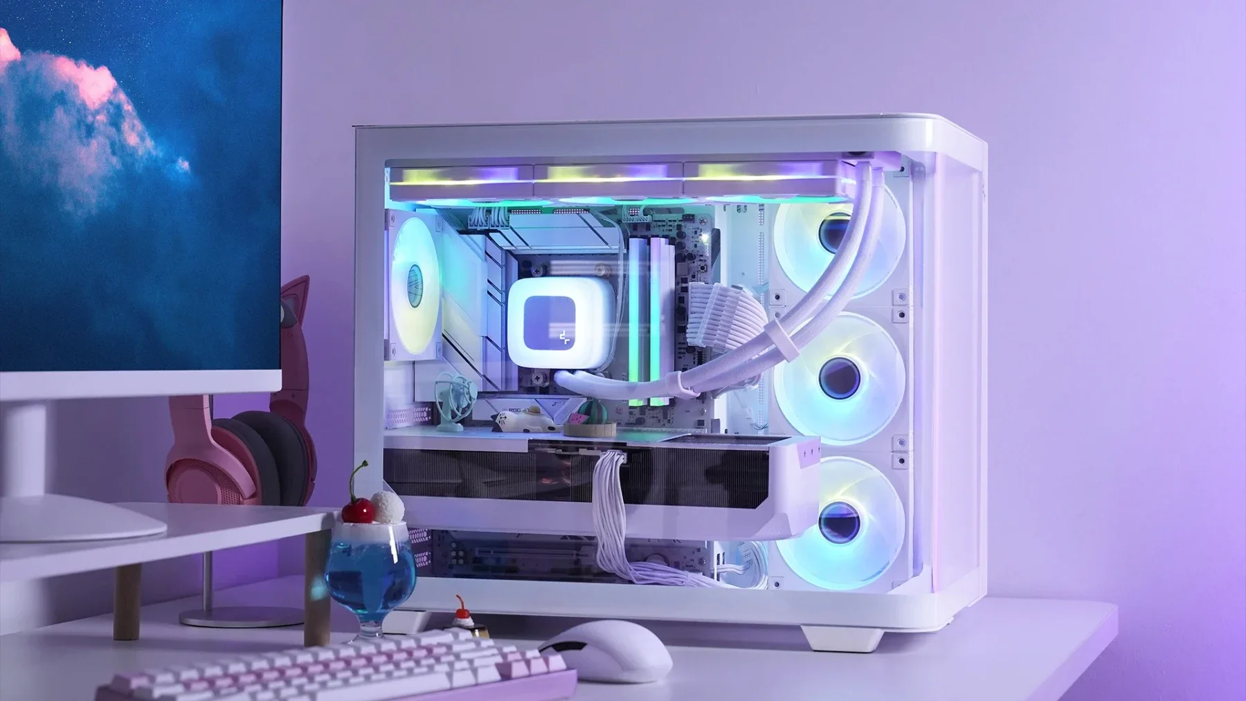هيكل كمبيوتر DeepCool CG530U 4F ATX ميد تاور بزجاج منحني بانورامي مع 4 مراوح ARGB مثبتة مسبقًا، ثنائي الحجرة، أبيض - Image 9