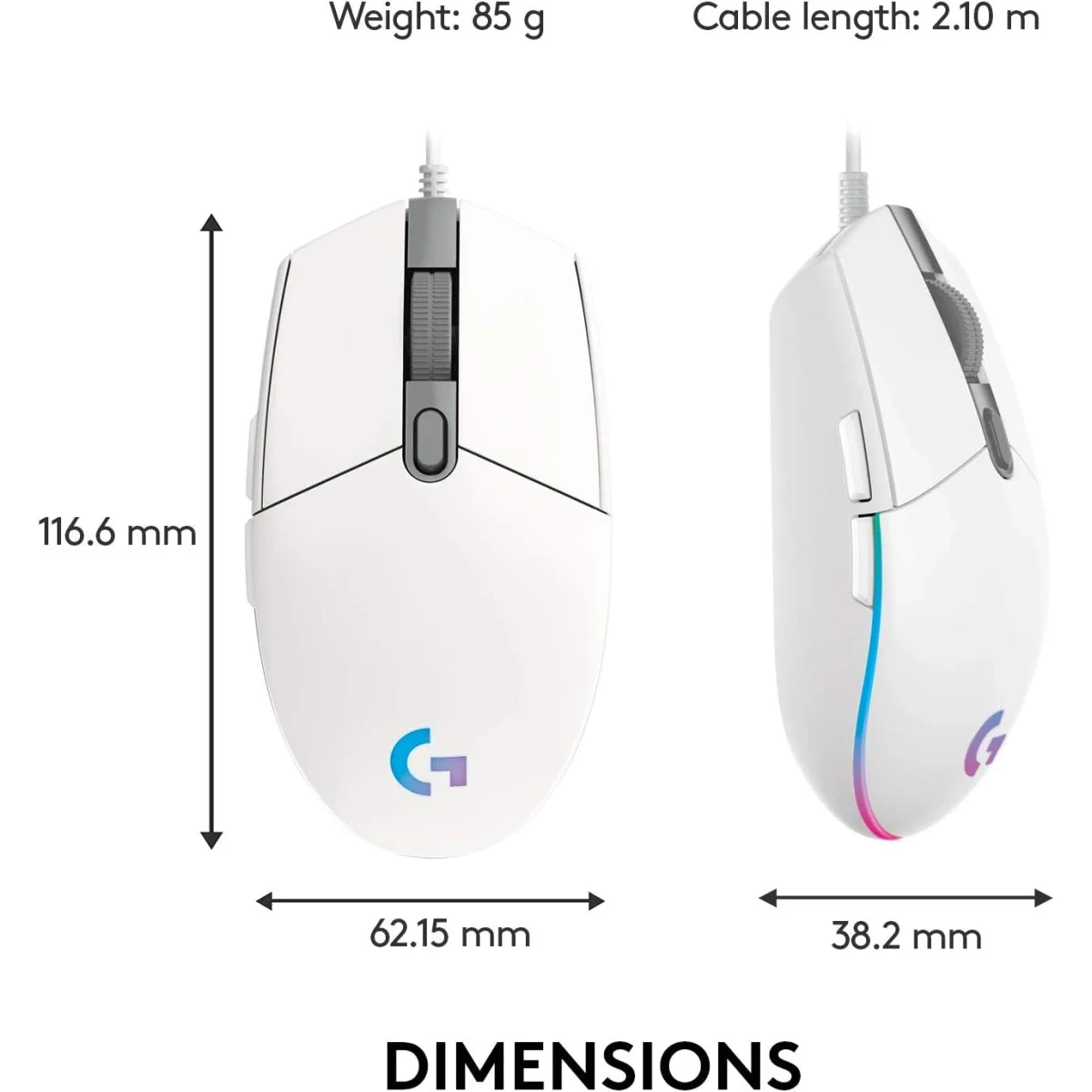 ماوس ألعاب Logitech G203 سلكي بدقة 8,000 DPI وإضاءة LIGHTSYNC RGB، أبيض - Image 10