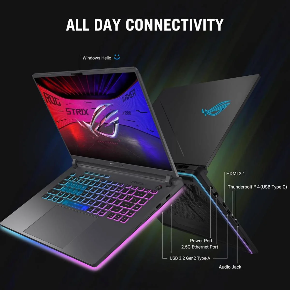 لابتوب ألعاب Asus ROG Strix G16 بشاشة IPS 16 إنش FHD+ 165 هرتز، Core i7-14650HX، RTX 5070، رام 32GB، SSD 1TB - Image 4