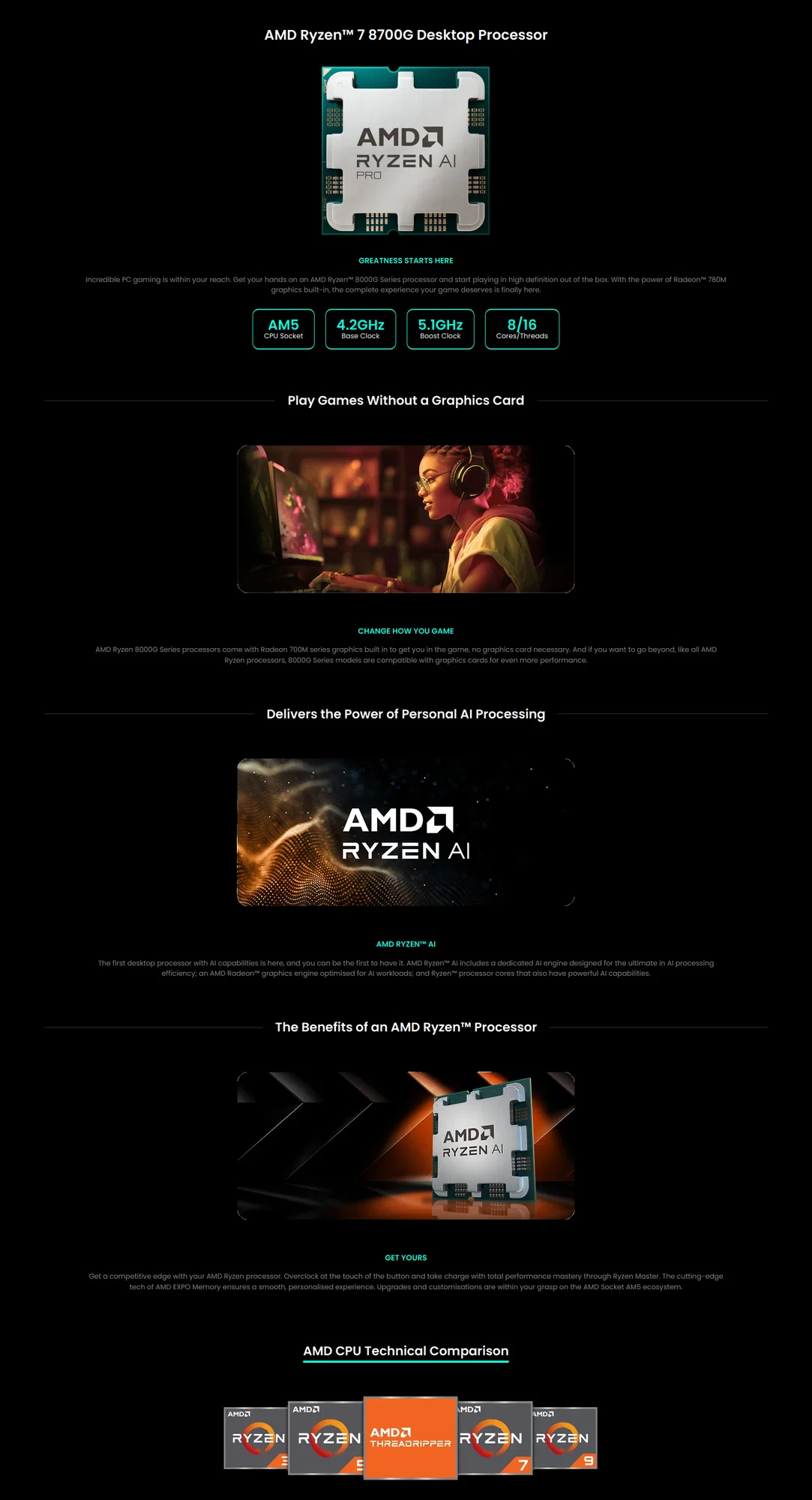 معالج AMD Ryzen 7 8700G للكمبيوتر المكتبي AM5، 8 أنوية و16 مسار، تردد أساسي 4.2 GHz وتعزيز أقصى 5.1 GHz، كاش 8MB L2 و16MB L3، Tray - Image 4
