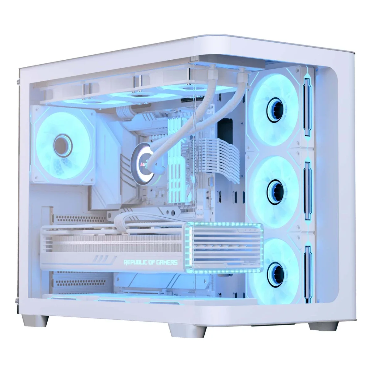 كيس ألعاب AeroCool P500C أبيض ARGB بتصميم ATX ميد تاور مع 4 مراوح Mirage