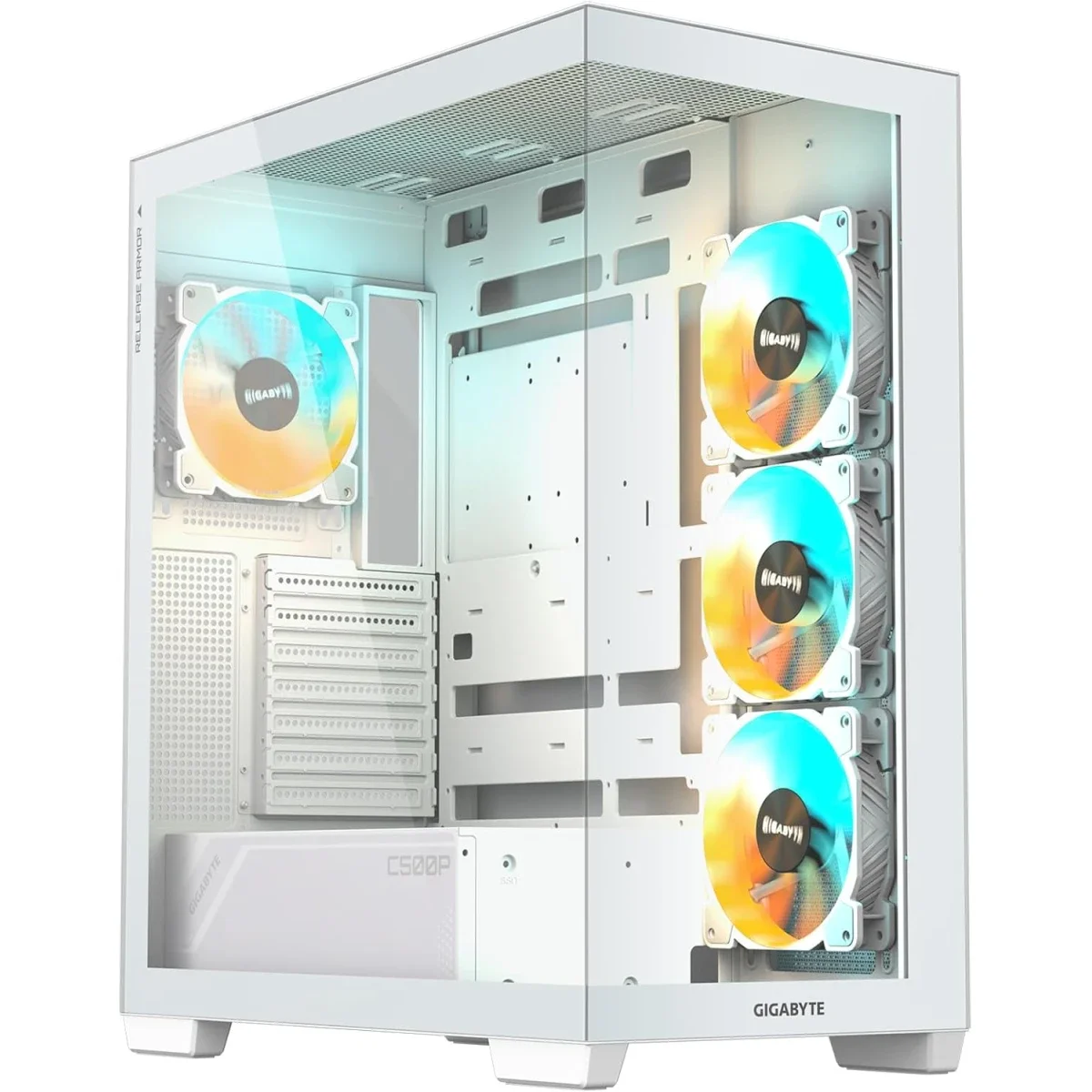 GIGABYTE C500 Panoramic Stealth Ice ATX Mid-Tower PC Case with RGB Lighting - Thumbnail 2