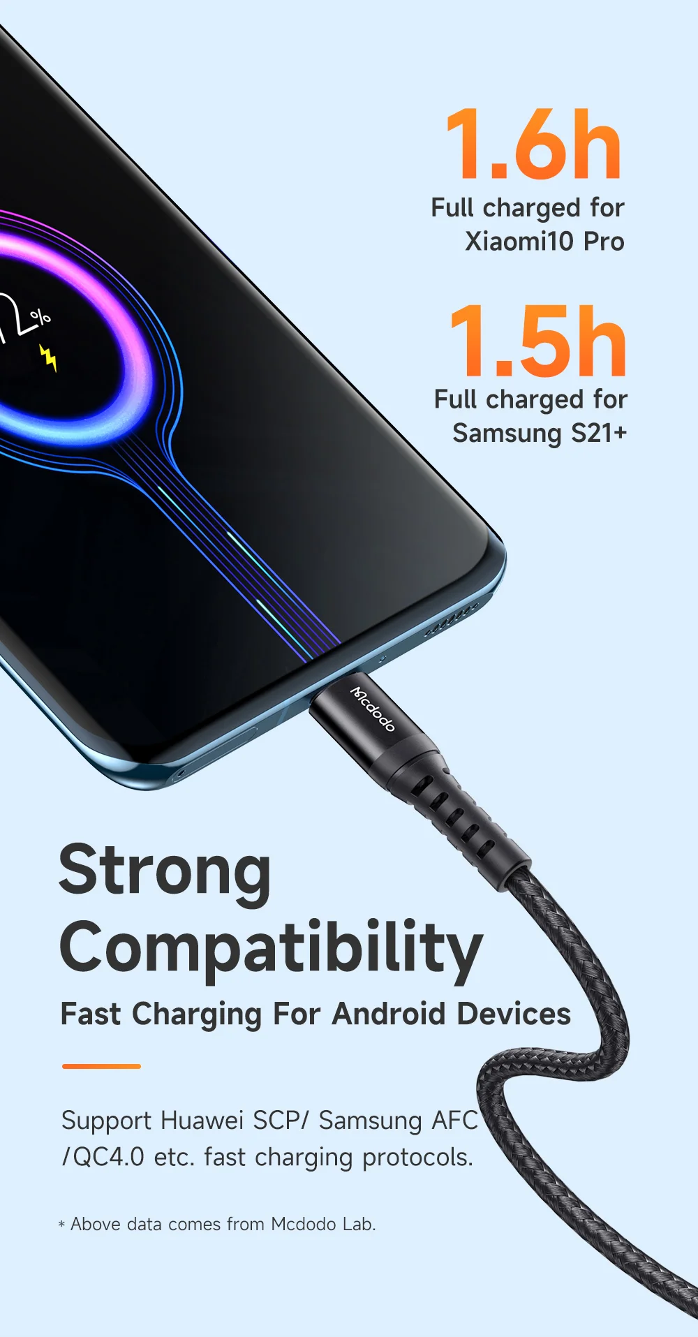 كيبل شحن سريع Mcdodo CA-2271 من USB-A إلى USB-C بطول 1 متر، أسود - Thumbnail 8