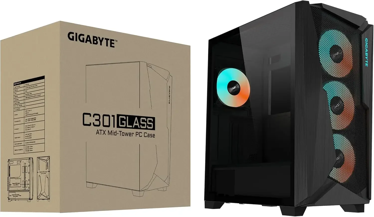 صندوق كمبيوتر ألعاب GIGABYTE C301G V2 Glass ميد تاور ARGB أسود - Thumbnail 7