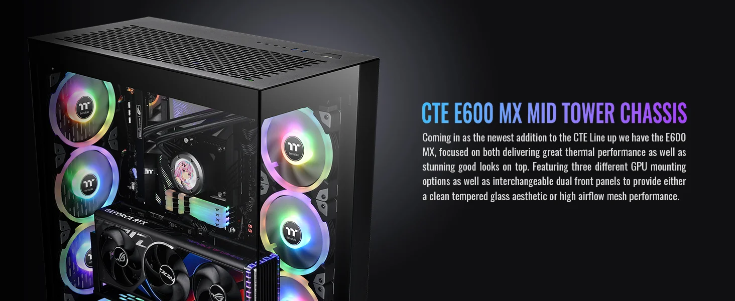 هيكل كمبيوتر Thermaltake CTE E600 MX E-ATX ميد تاور مع كابل Riser بطول 400mm PCIe 4.0 - أسود - Thumbnail 10