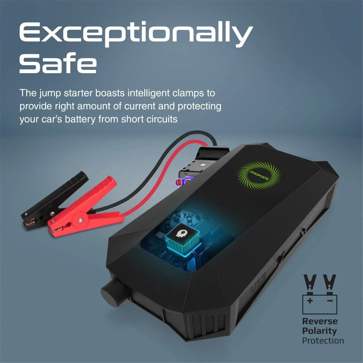 مشغل بطارية سيارة Promate HexaBolt-20 بقوة 1500A و12V مع باور بانك 19200mAh وشحن Qi 10W - أسود - Thumbnail 5
