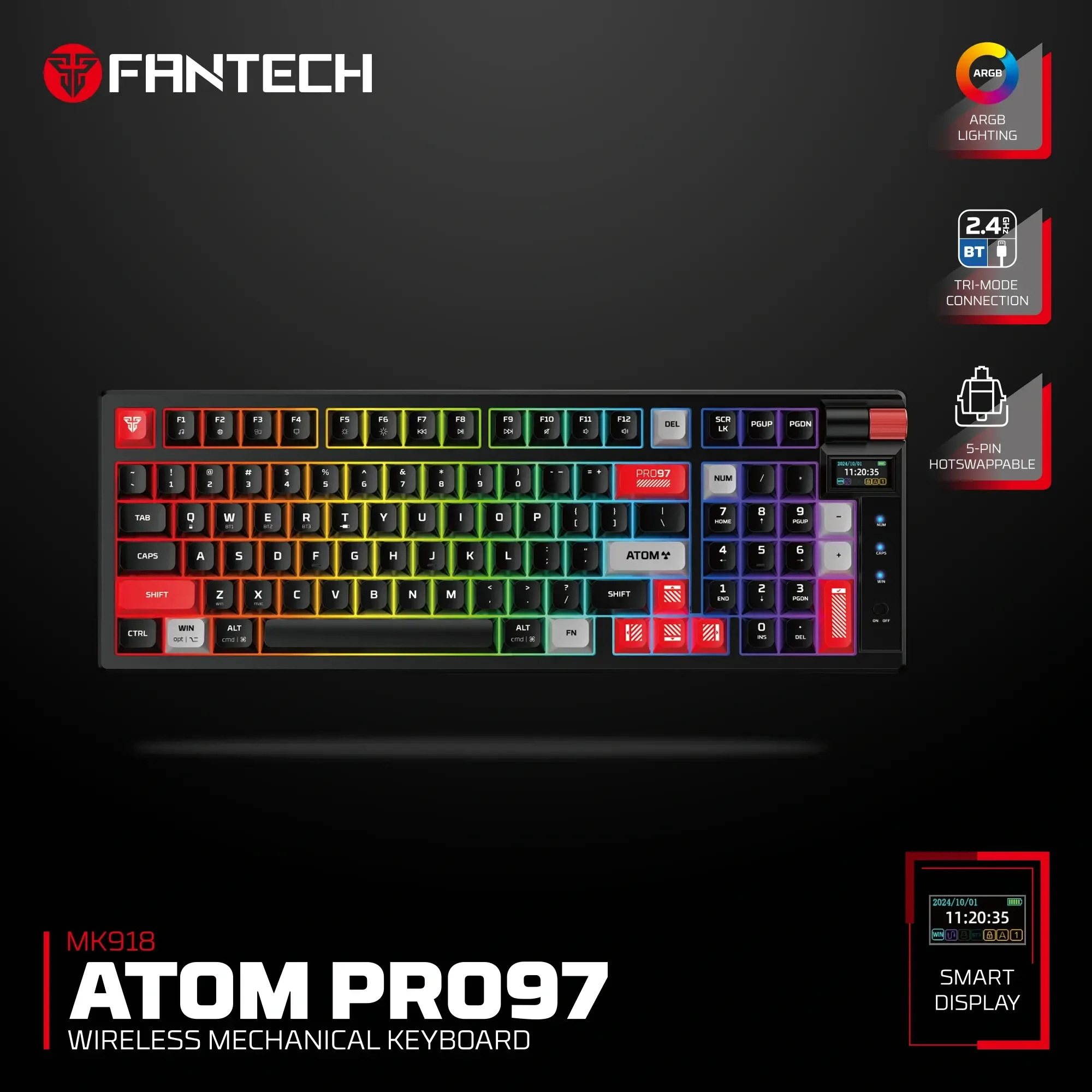 Fantech MK918 ATOM PRO97 Wireless Mechanical Gaming Keyboard - Black