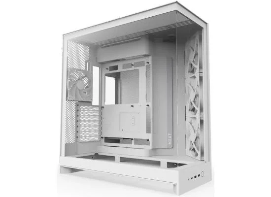 كيس ألعاب NZXT H9 Flow (2025) ميد تاور أبيض بانورامي بحجرتين مع 3 مراوح F140Q ومروحة F120Q