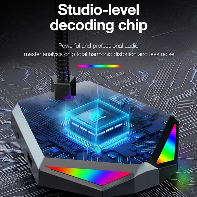 مايكروفون مكتبي H1 USB بإضاءة RGB وموزع USB بثلاثة منافذ ومخرج AUX 3.5 مم - Image 9