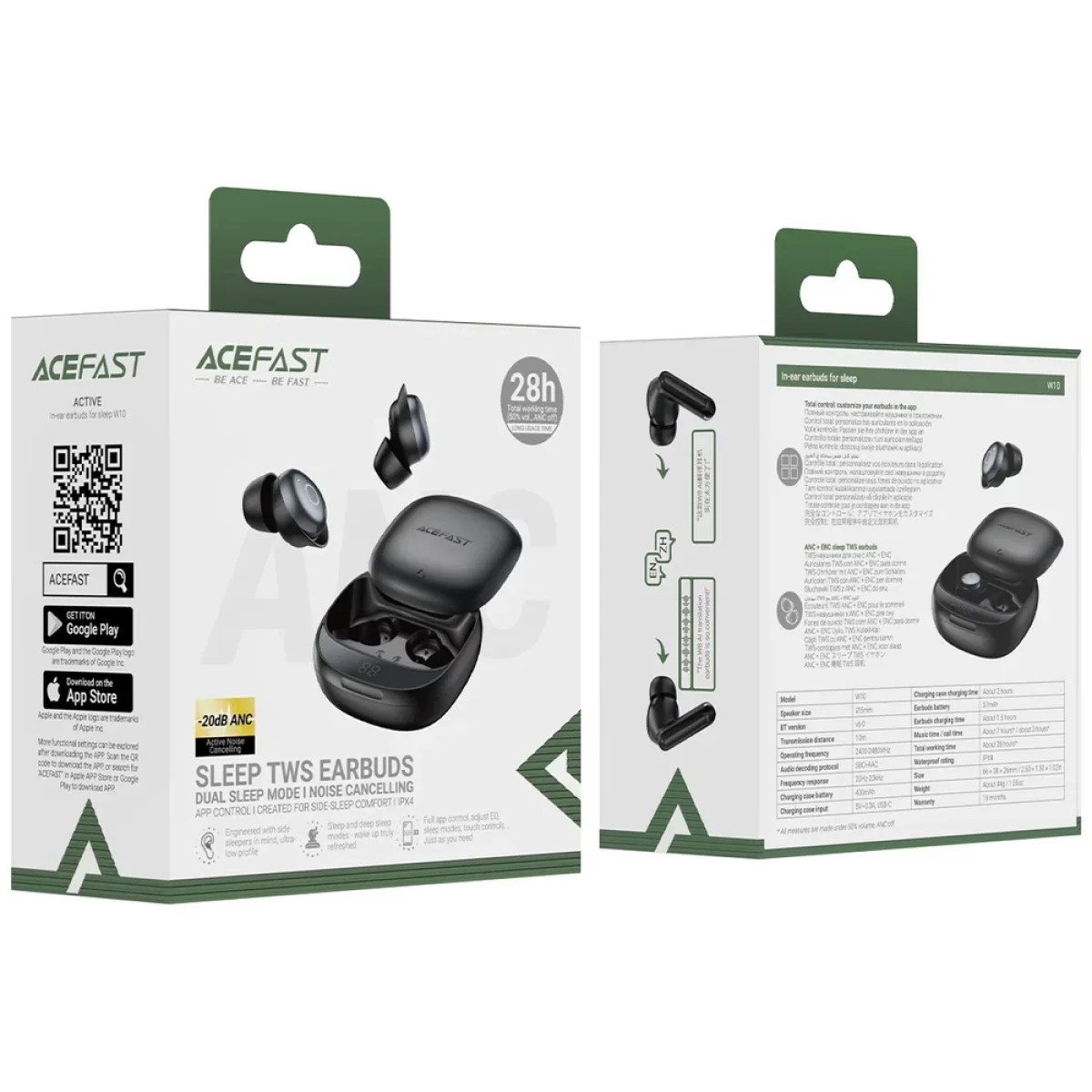 سماعات أذن ACEFAST W10 لاسلكية TWS للنوم مع ANC - أسود - Image 7