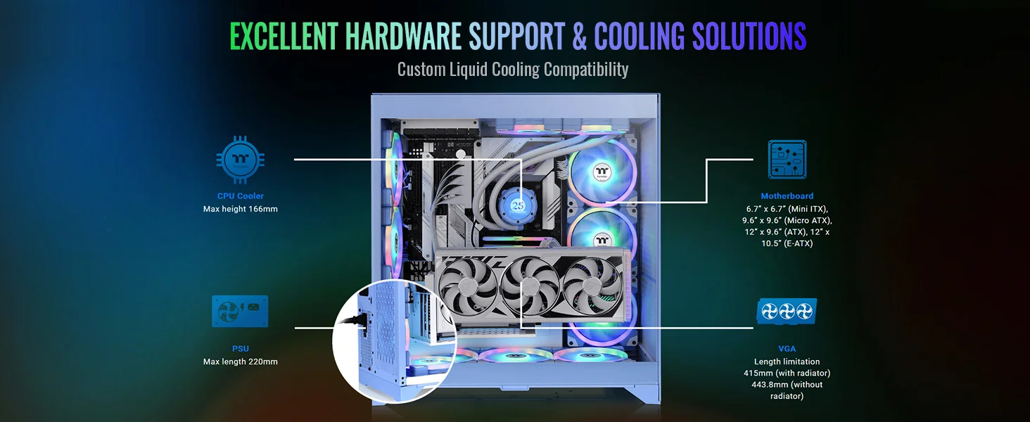 Thermaltake CTE E600 MX E-ATX Mid-Tower Case with 400mm PCIe 4.0 Riser Cable - Hydrangea Blue - Thumbnail 24