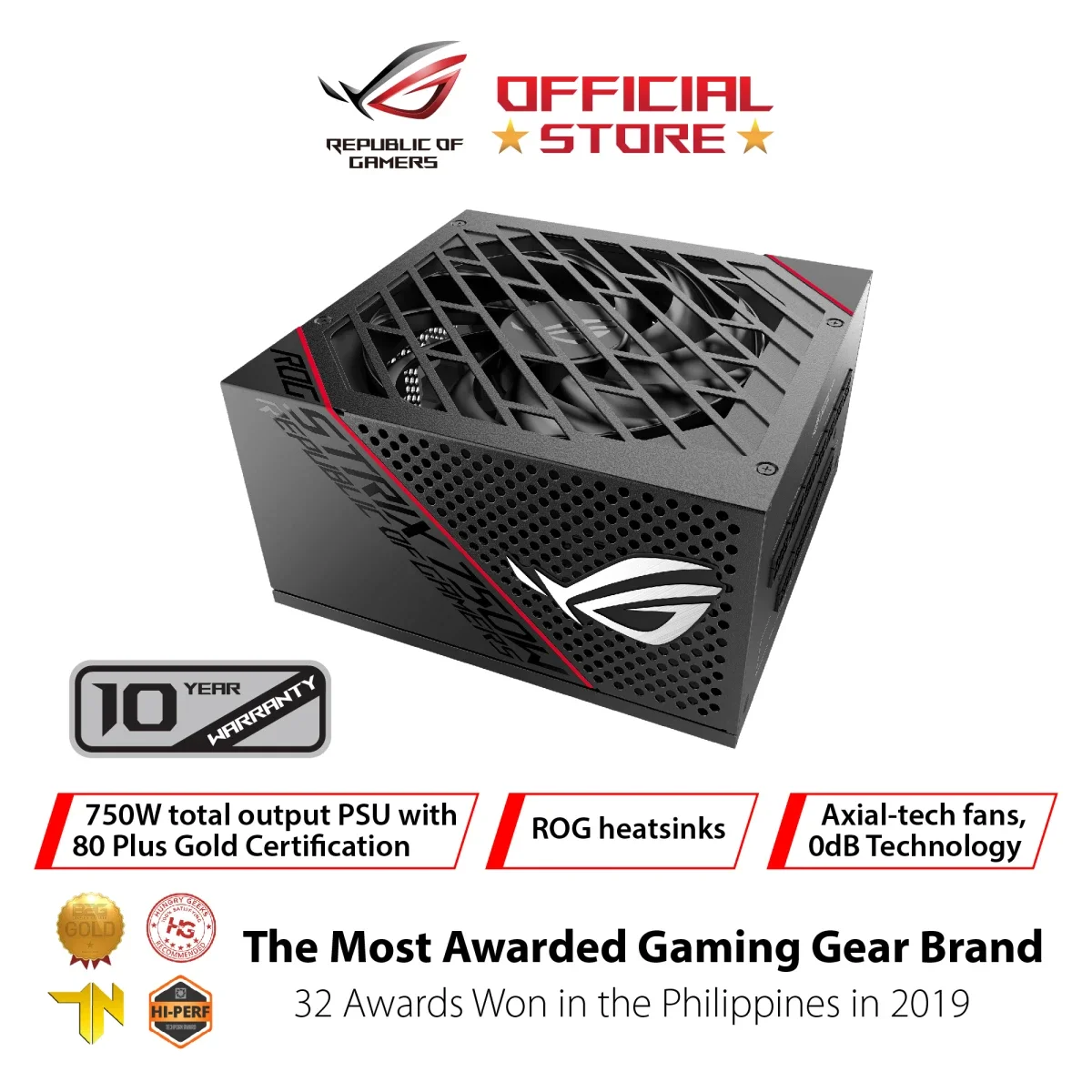 Asus ROG Strix 750W Fully Modular 80 PLUS Gold Power Supply with 0dB Axial-tech Fan - Image 2