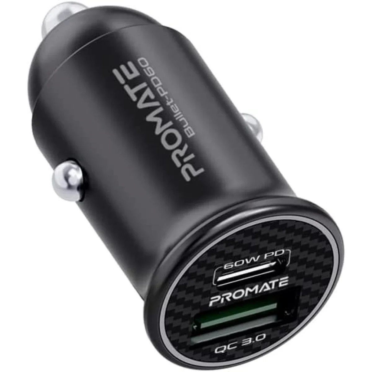 شاحن موبايل للسياره Promate Bullet-PD60 بقدره 60W USB-C مع منفذ USB-A 18W Quick Charge 3.0