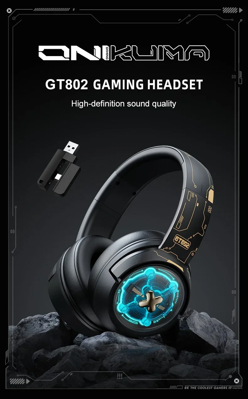 ONIKUMA GT802 Triple-Mode Wireless Gaming Headset with RGB Light, 60-Hour Battery - Black - Image 10