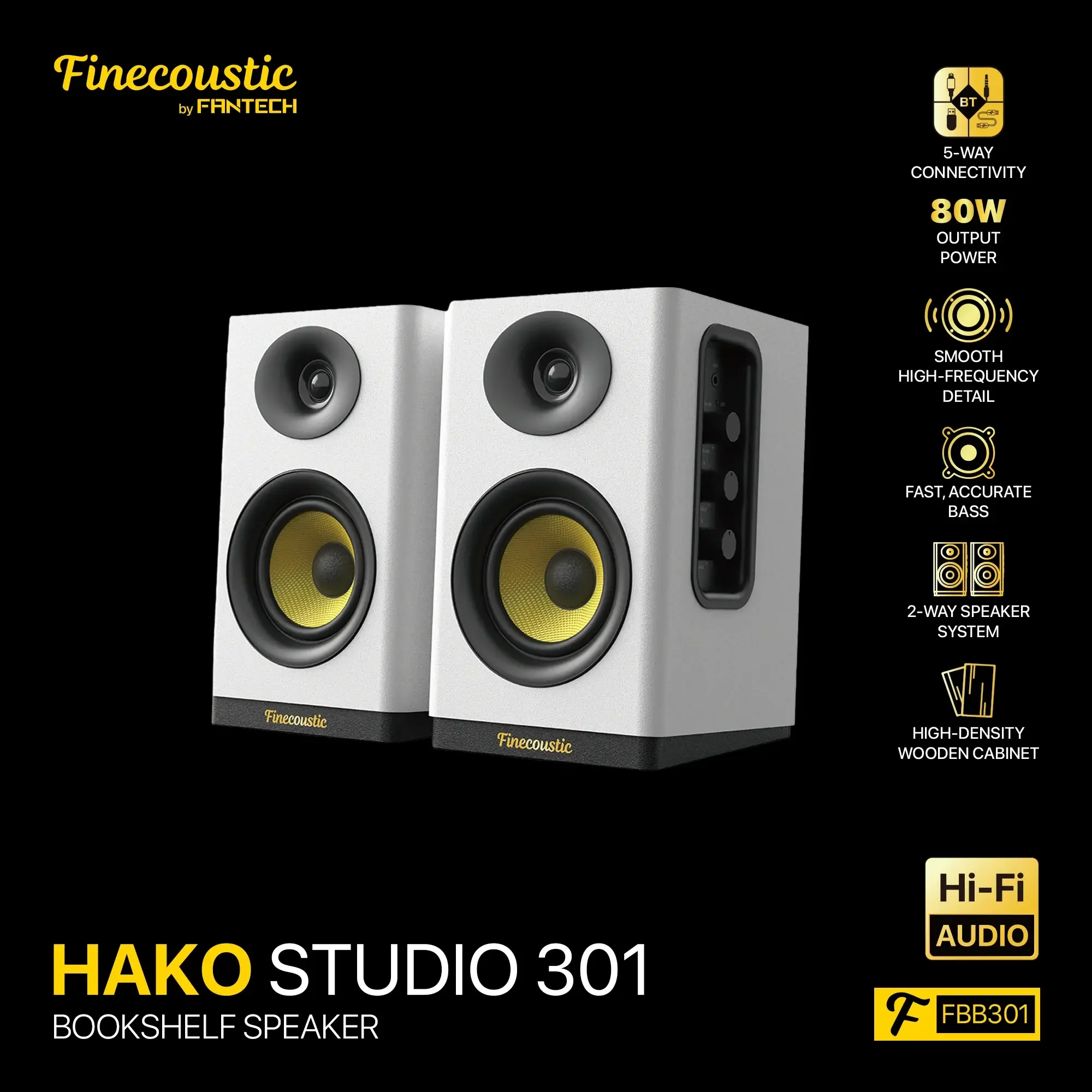 سماعة رفوف Hi-Fi Fantech بقوة 80 واط FBB301 HAKO STUDIO 301 - Image 3