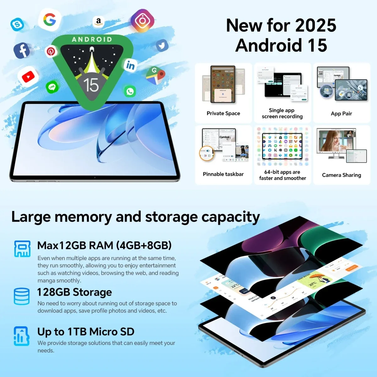 TECLAST P30T (2025) 10.1-Inch IPS 90Hz Android 14 Wi-Fi Tablet, 128GB, 4GB RAM, Grey - Thumbnail 3