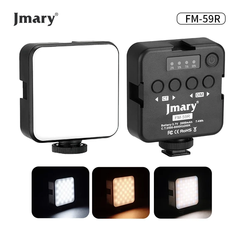 اضاءه فيديو LED صغيره قابله لاعاده شحن Jmary FM-59R بقدره 5 واط وبطاريه 2000mAh