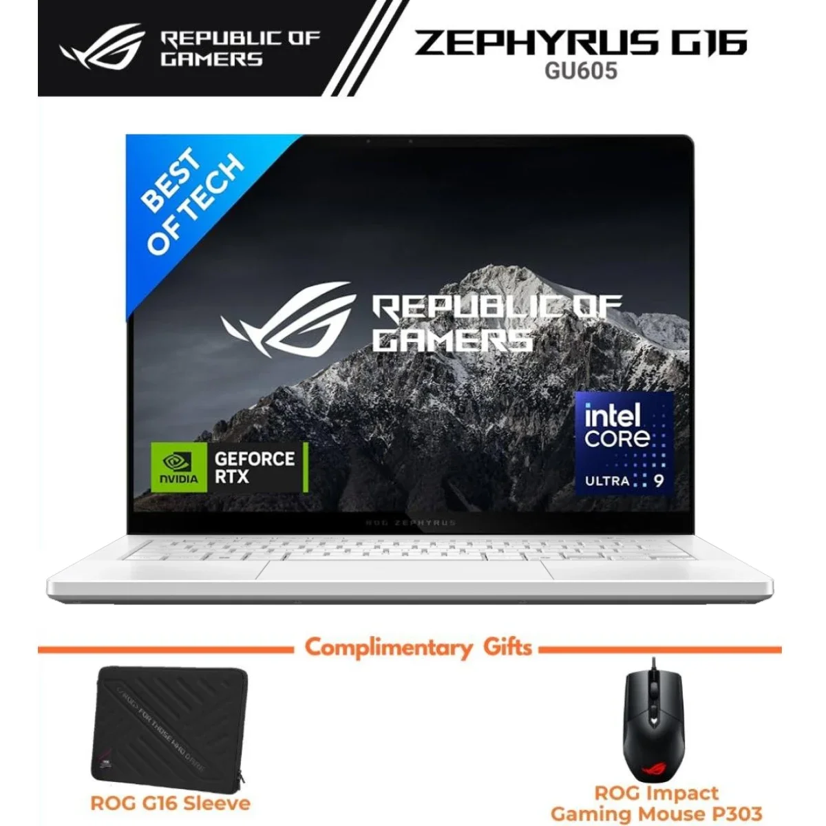 Asus ROG Zephyrus G16 (2025) GU605CX-QR101 16-inch 2.5K 240Hz OLED Gaming Laptop, Intel Core Ultra 9 285H, RTX 5090, 64GB RAM, 1TB SSD, Platinum White - Image 1