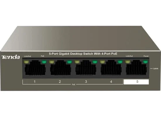 سويتش مكتبي Tenda TEG1105P-4-63W جيجابت غير مُدار 5 منافذ مع 4 منافذ PoE+ بقدرة 58 واط