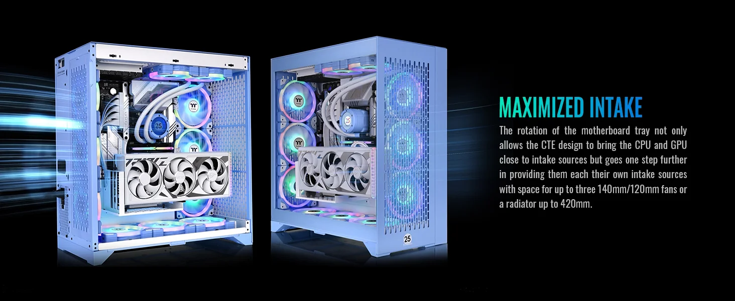 هيكل كمبيوتر Thermaltake CTE E600 MX E-ATX ميد تاور مع حامل بطاقة رسومية عائم ثلاثي الاتجاهات وكابل PCIe 4.0 بطول 400 مم - Hydrangea Blue - Thumbnail 12