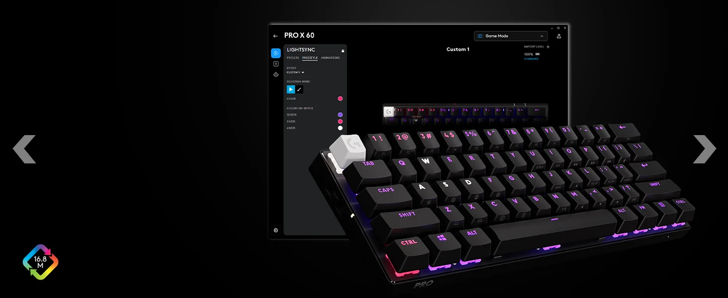 لوحة مفاتيح ألعاب Logitech G PRO X 60 LIGHTSPEED ميكانيكية لاسلكية 60% بمفاتيح GX البصرية اللمسية - أسود - Thumbnail 19