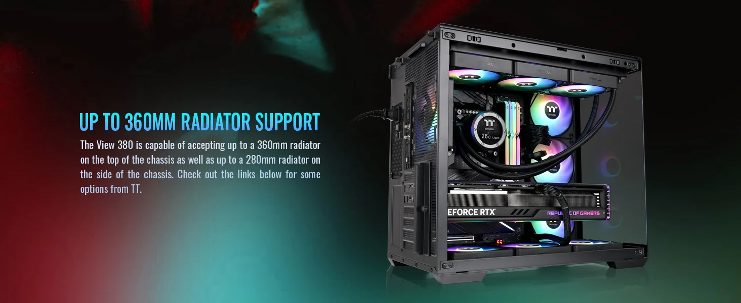 هيكل كمبيوتر Thermaltake View 380 TG ATX ميد تاور مع 4 مراوح ARGB مقاس 120 مم، أسود - Thumbnail 11