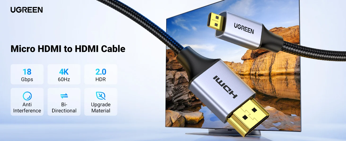 سلك محول Micro HDMI إلى HDMI من Ugreen بدقة 4K وتردد 60Hz مع ARC وEthernet بطول 3FT - Image 10