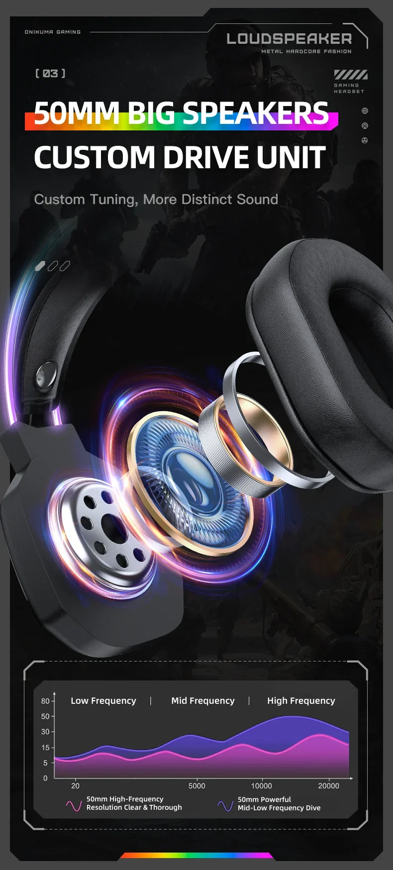 ONIKUMA X89 Gaming Headset with 3.5mm Jack, Surround Sound and RGB Lighting - Black - Thumbnail 13