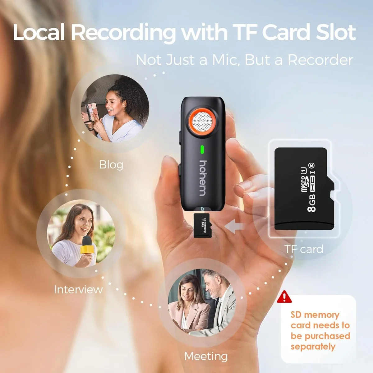 ميكروفون لافالير لاسلكي Hohem MIC-01 مع إلغاء ضوضاء DSP و2 مرسل + 1 مستقبل وعلبة شحن، أبيض - Image 3