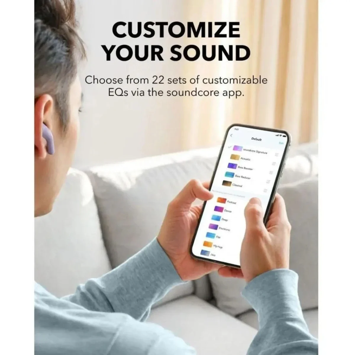 سماعات Anker Soundcore K20i لاسلكية شبه داخل الأذن، تشغيل حتى 36 ساعة، بنفسجي - Thumbnail 9