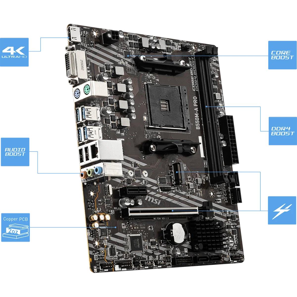 MSI B550M-A PRO Micro-ATX Motherboard AMD B550 AM4 DDR4 PCIe 4.0 - Thumbnail 2