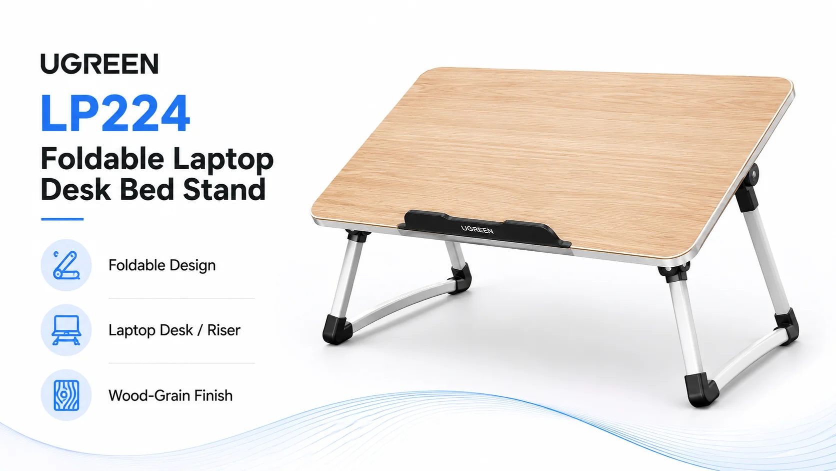 Ugreen LP224 Foldable Laptop Desk Bed Stand - Wood Grain - Image 9
