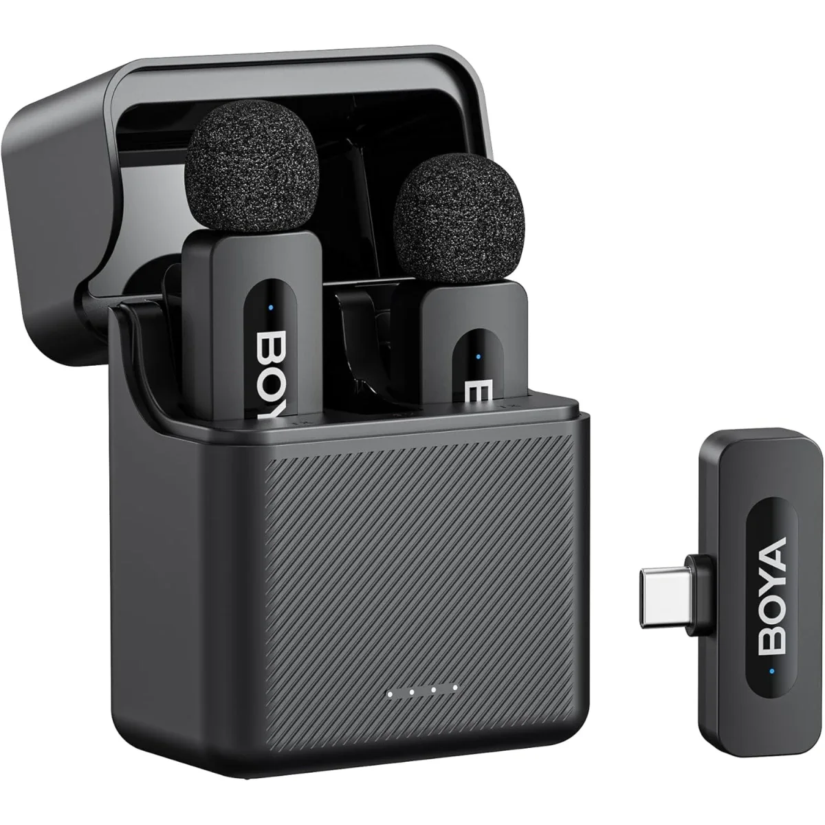 Boya BY-V30 Wireless Lavalier Microphone with USB-C Receiver, 36H Battery Life - Black