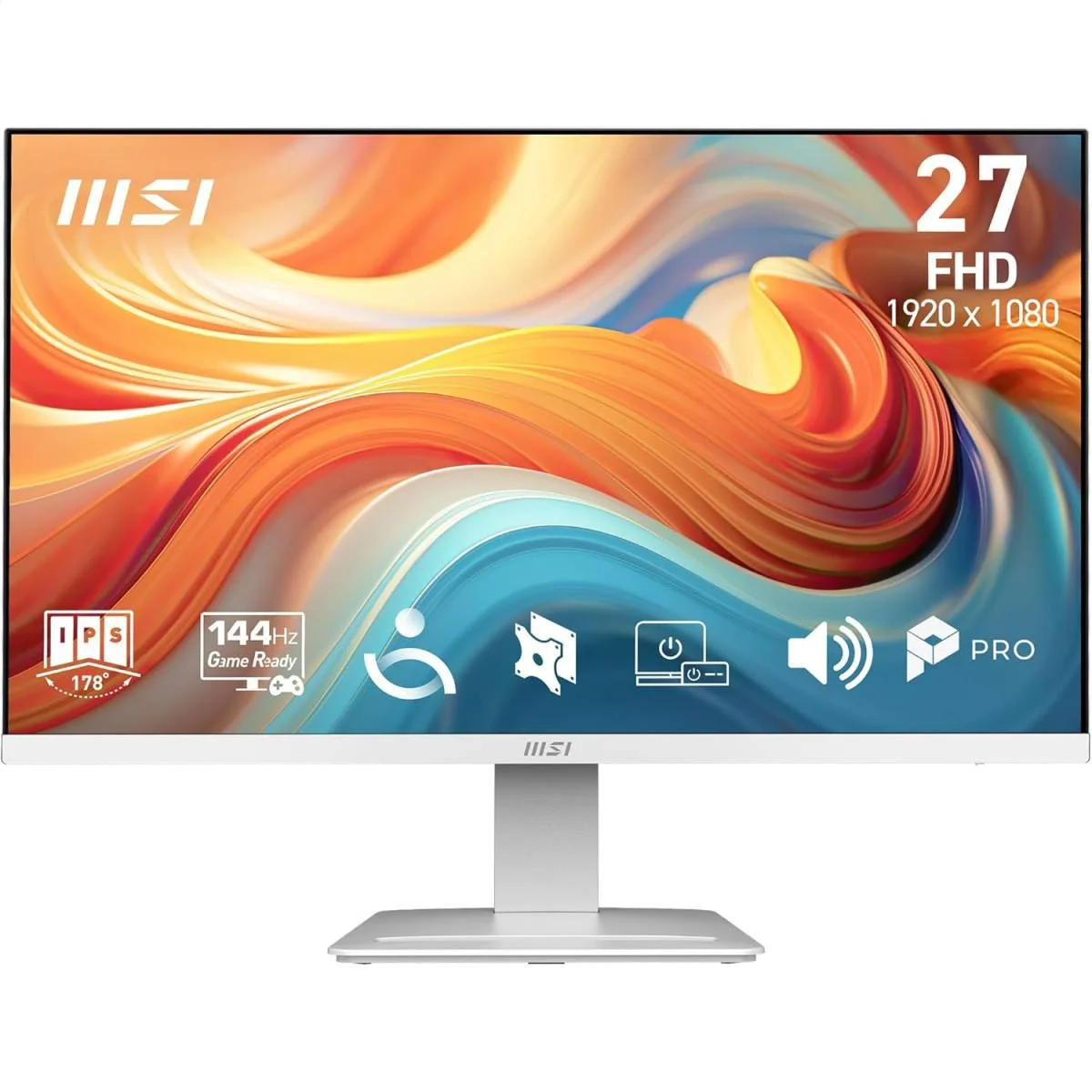 MSI 27-inch FHD IPS Monitor, 1920x1080, 144Hz, 1ms, HDR Ready, White – PRO MP273W E14A