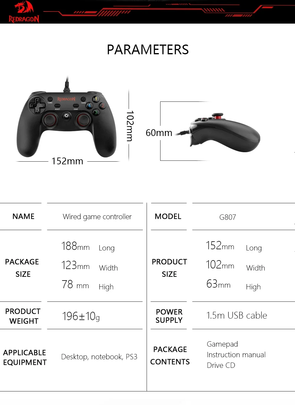 Redragon G807 Saturn Wired USB Game Controller with Dual Vibration - Thumbnail 11