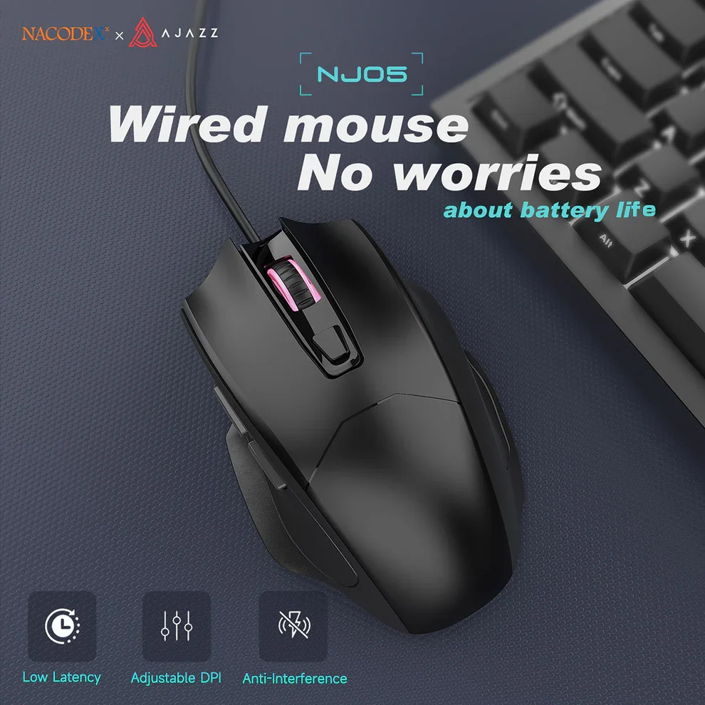 ماوس AJAZZ NJ05 بصري سلكي للمكتب، 3600 DPI، تشغيل مباشر وعجلة تمرير 3D - Image 7